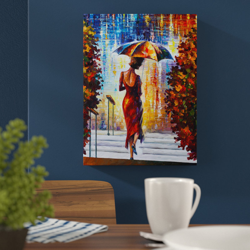 East Urban Home Lady With Umbrella On The Steps By Leonid Afremov Painting Print On Wrapped Canvas Reviews Wayfair Co Uk I paint with palette knife with oil on canvas. wayfair