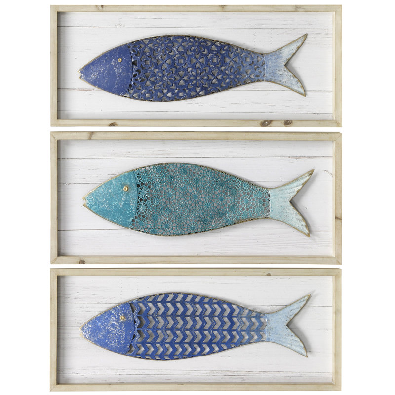 Highland Dunes 3 Piece School of Metal Fish Wood Panels ...