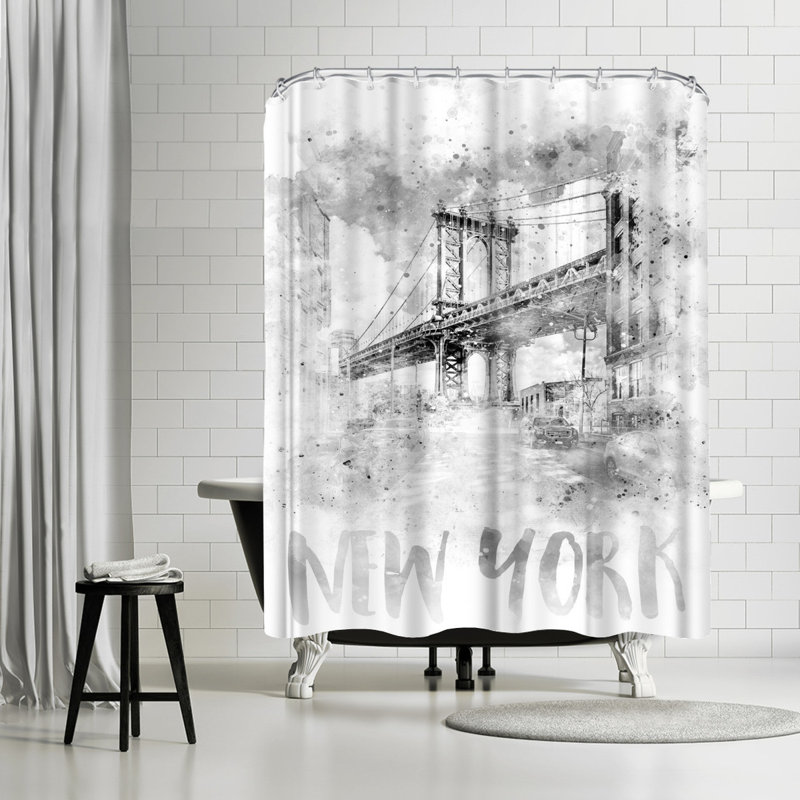 East Urban Home Melanie Viola Nyc Manhattan Bridge Watercolor Single Shower Curtain Wayfair