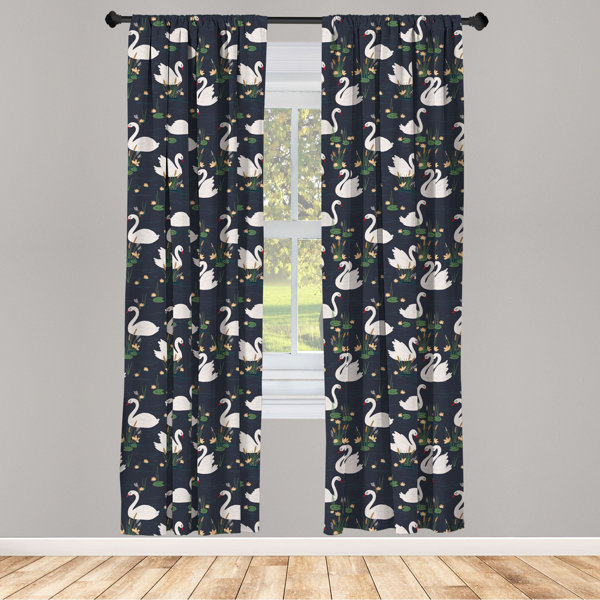 Swans Lake Moon Flower Lover Shower Curtain Bathroom Waterproof Fabric Hooks Set 