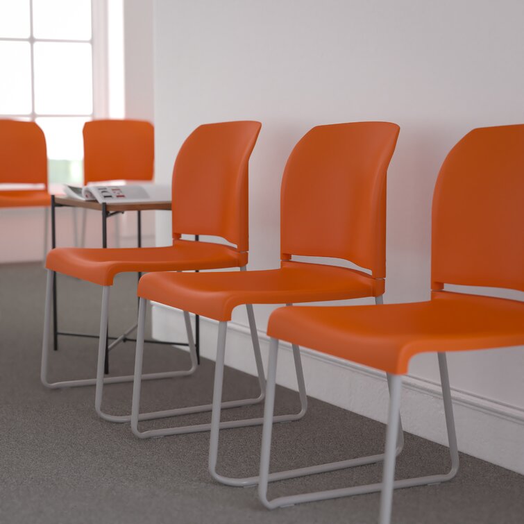 Flash Furniture HERCULES Series 661 lb Capacity Orange Full Back Stack Chair with Gray Powder Coated Frame