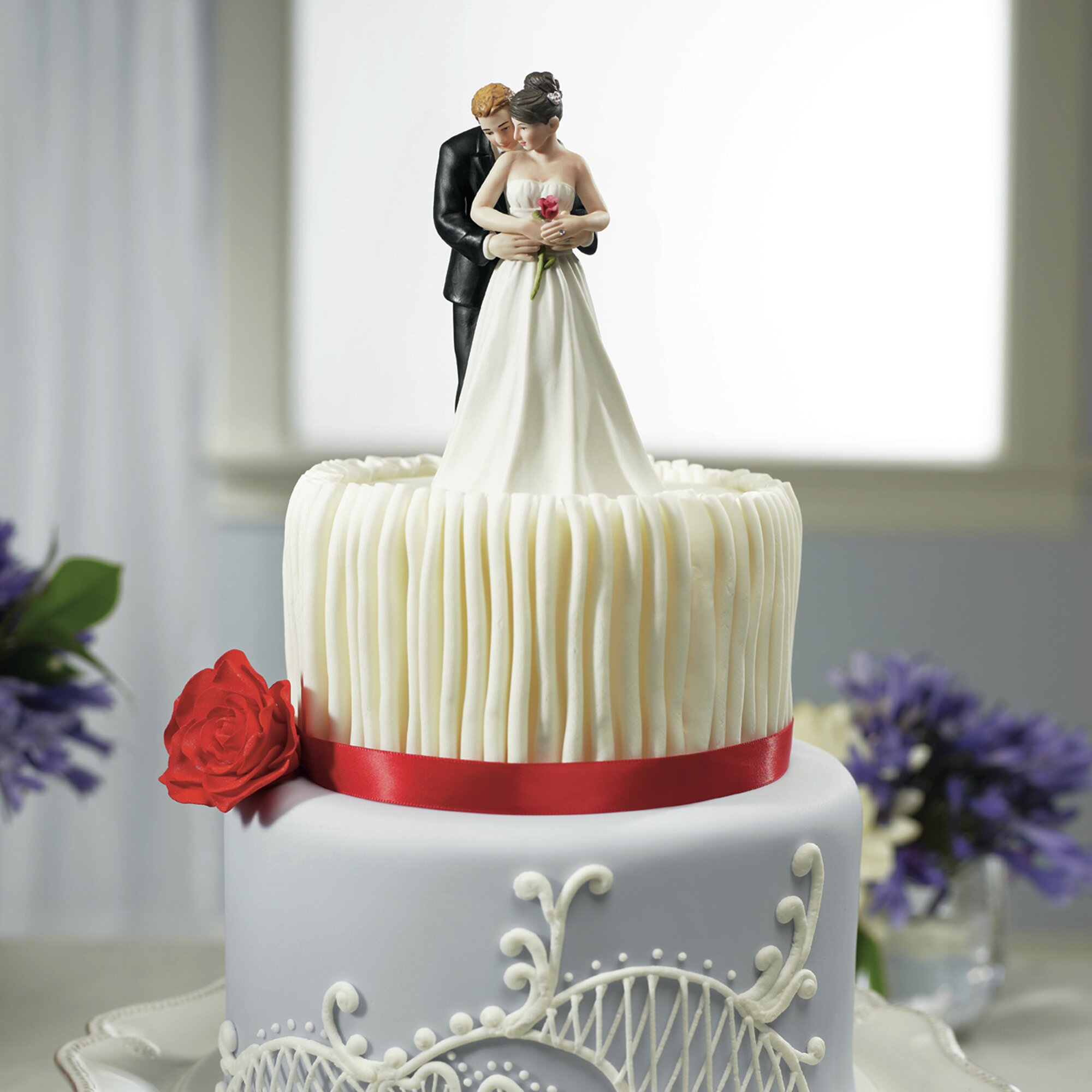 Elegant Rose Couple Porcelain Wedding Cake Topper 