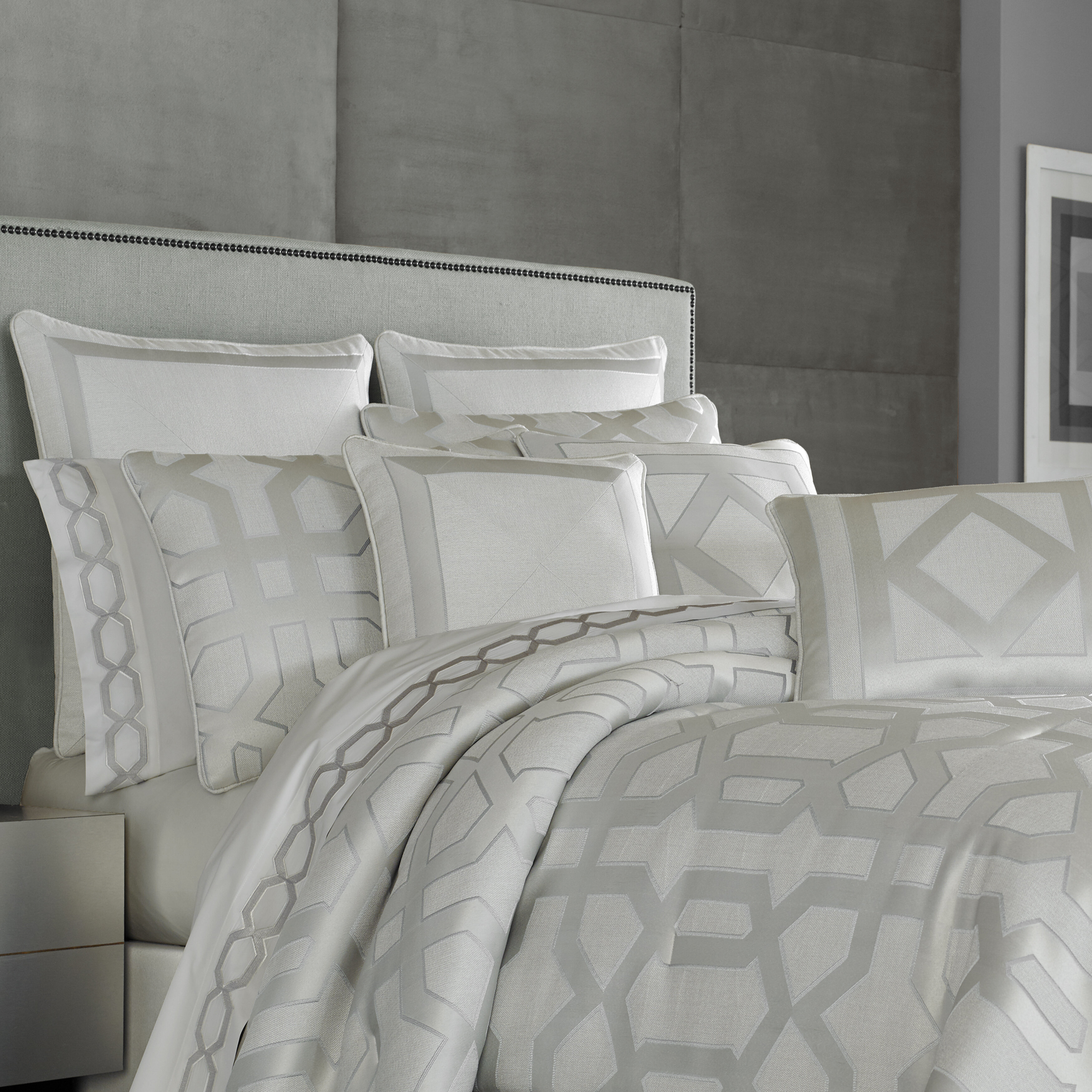 white and silver comforter