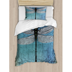 Dragonfly Grunge Vintage Old Backdrop And Dragonfly Bug Ombre Image Duvet Cover Set by Ambesonne Sale