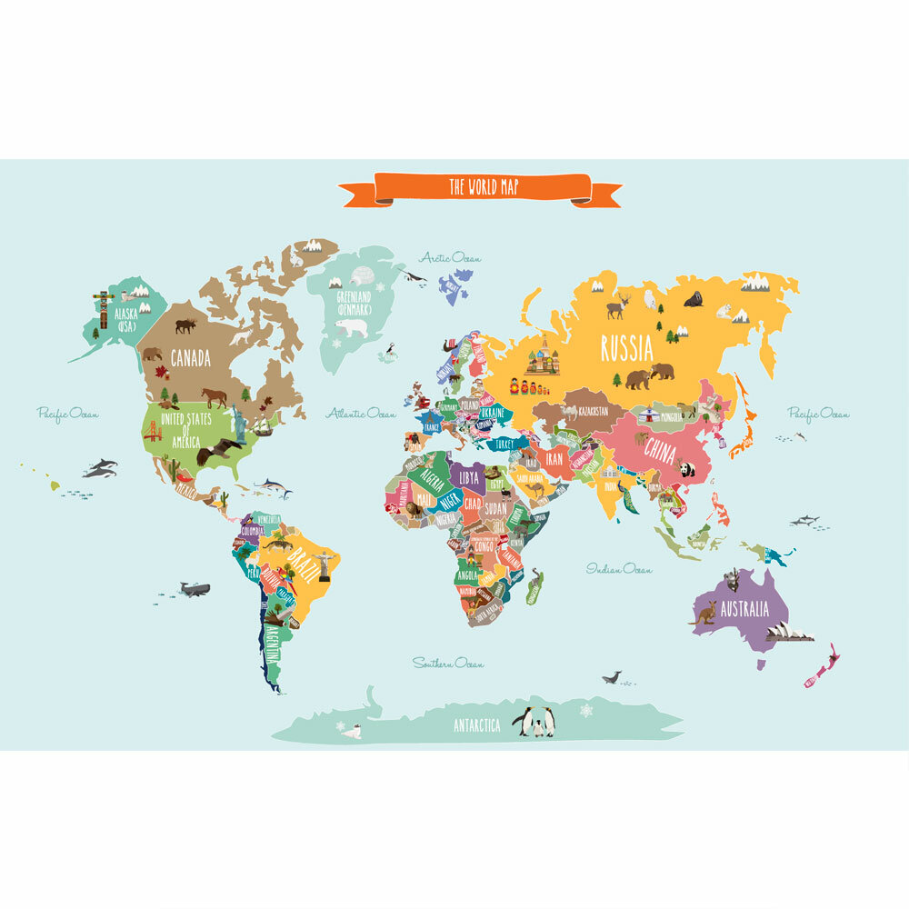 map of the world poster for kids Simpleshapes Children S World Map Poster Wall Decal Wayfair Ca map of the world poster for kids