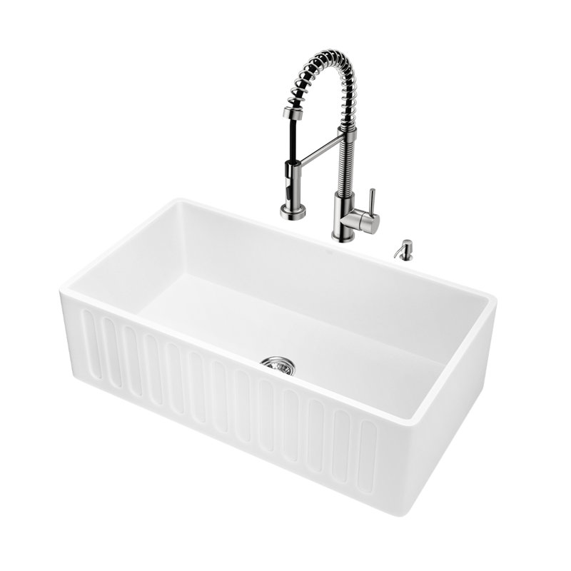 Vigo Matte Stone 33 L X 18 W Farmhouse Kitchen Sink With Faucet