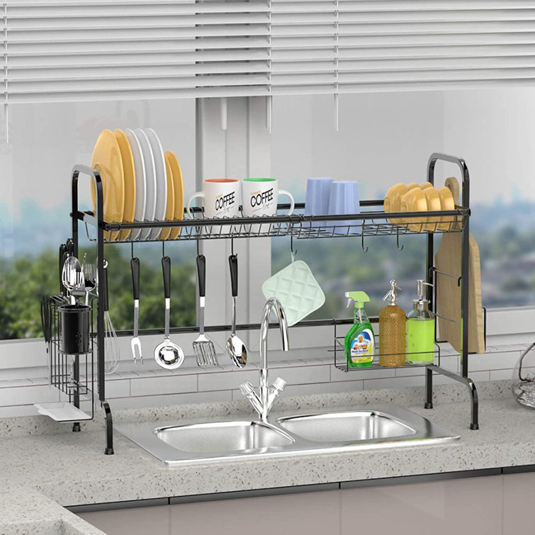 Durable Non-Rust Over Sink Dish Rack With Utensil Holder & Cutting Board Holder, Stainless Steel Over Sink Shelf Dish Drainer For Kitchen,
