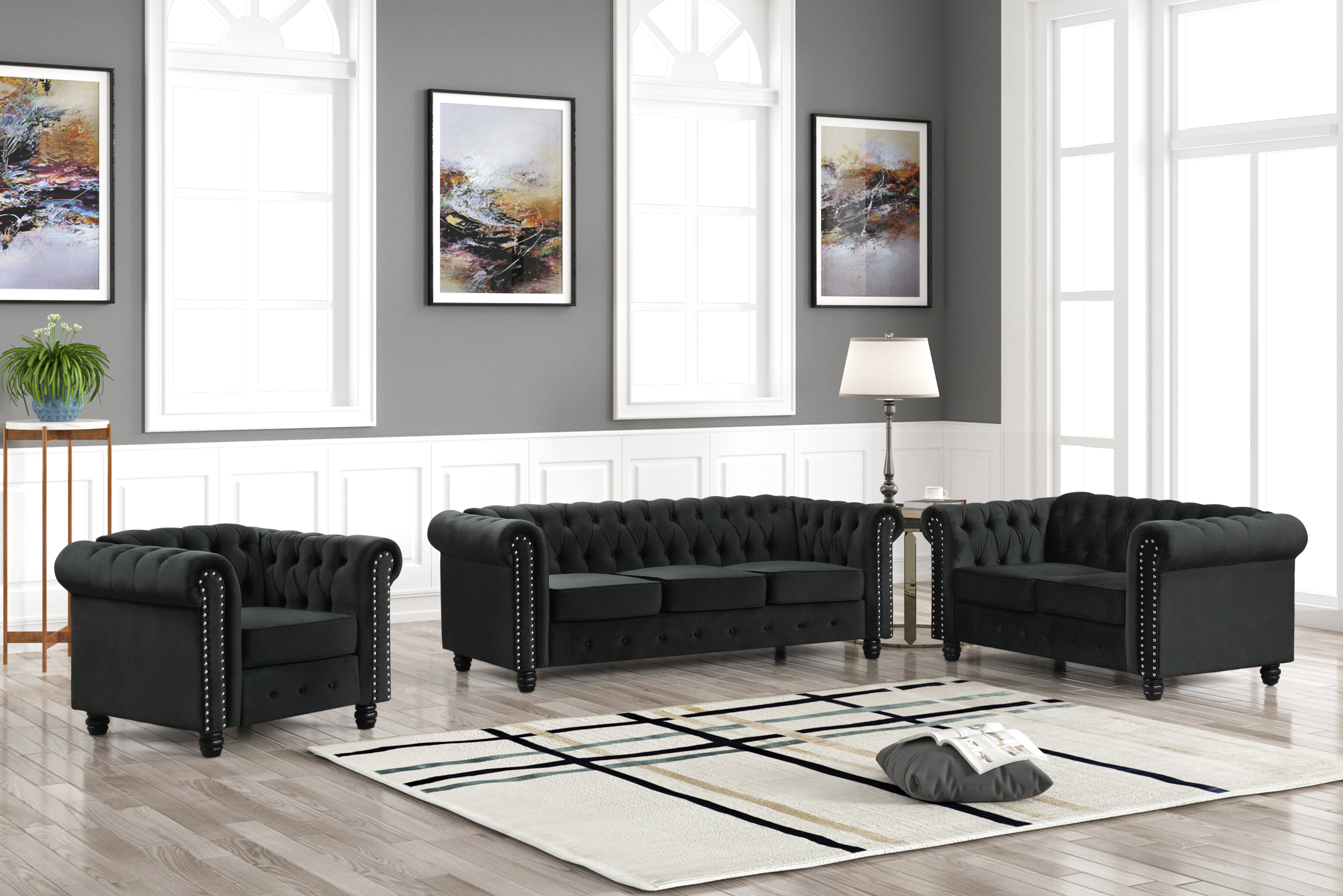 3 Piece Velvet Living Room Set