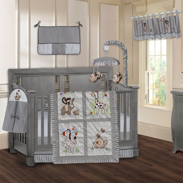 Elephants & Giraffe Tons of Love Jungle Animal 3 Piece Baby Crib Bedding Set 