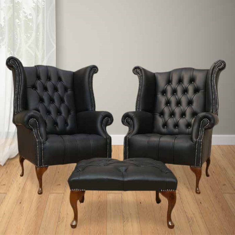 Winchester Leather Chesterfield 2 X High Back Wing Chairs