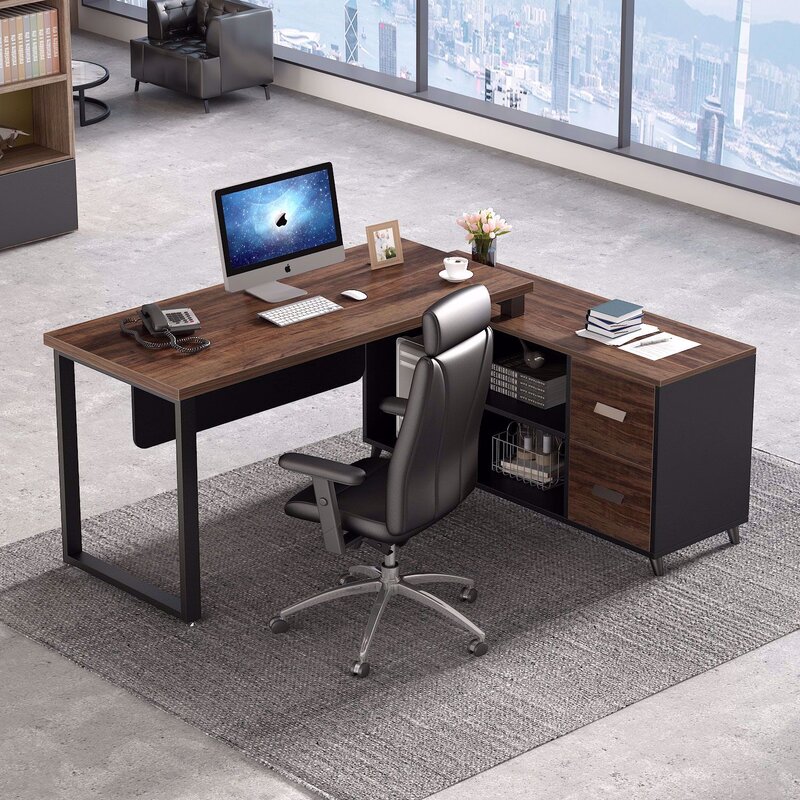 Corrigan Studio® L-shaped Executive Office Desk With Drawers & Reviews 