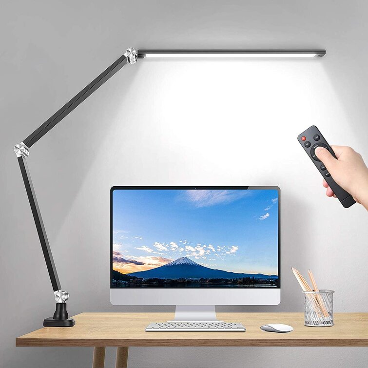 for Task Study Eye Care Table Lamp with Clamp White Metal Swing Arm Dimmable Task Lamp 3 Color Modes, 9-Level Dimmer LED Architect Desk Lamp 