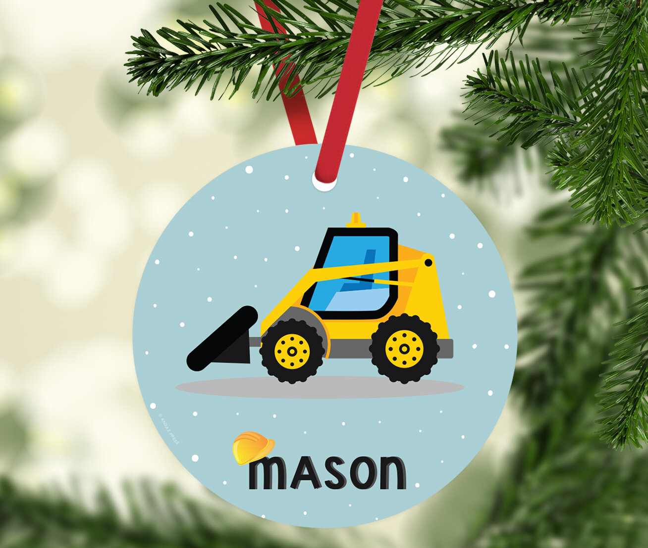 Personalized Blue Tractor Ornament for Christmas Tree Decoration 