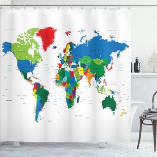 Colorful World Map Shower Curtain Kids Education Bath Curtains for Bathroom 