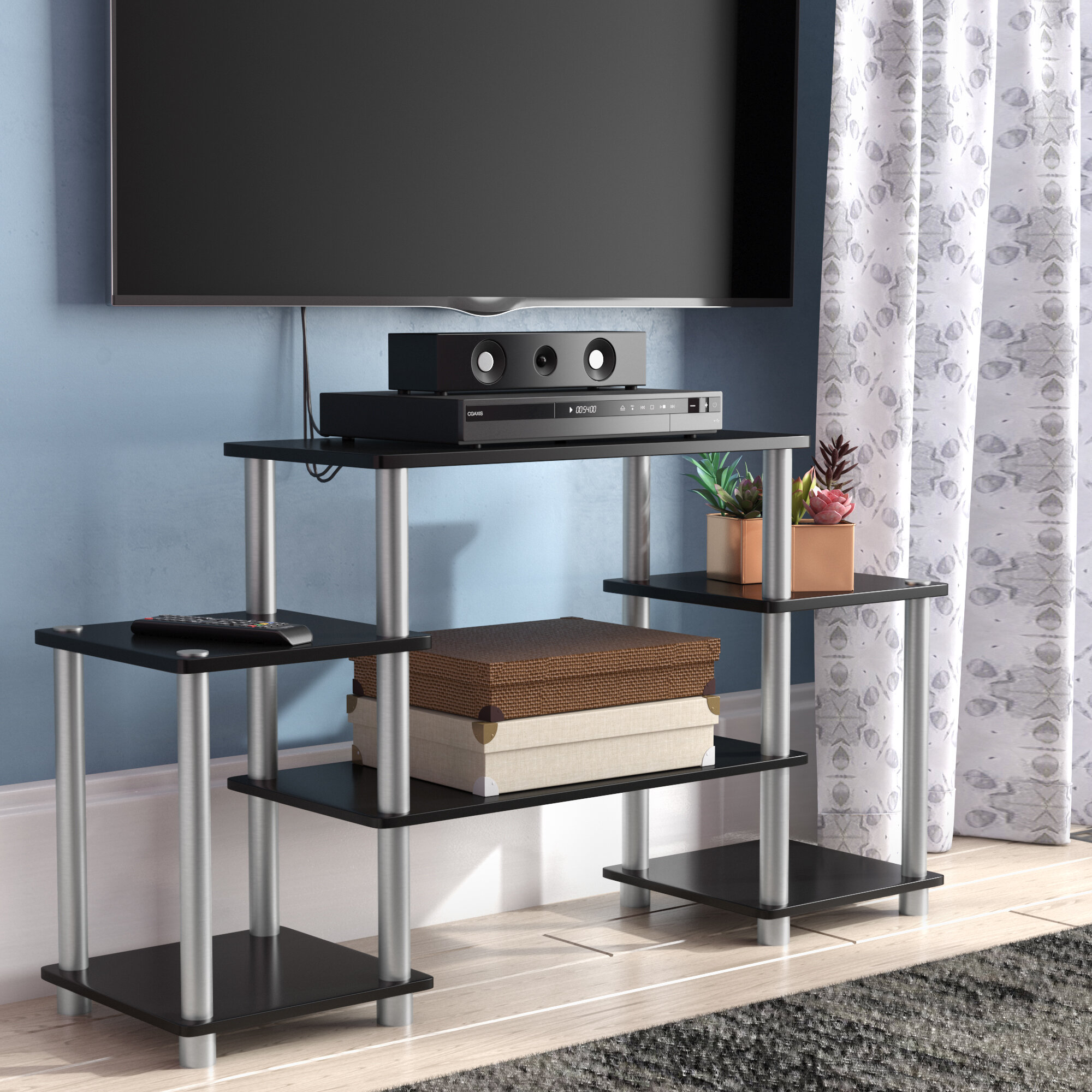 D x13.1 Brown Faux Marble/Black Short 43.3 H W x13.4 Furinno Nelly Entertainment Center TV Stand 