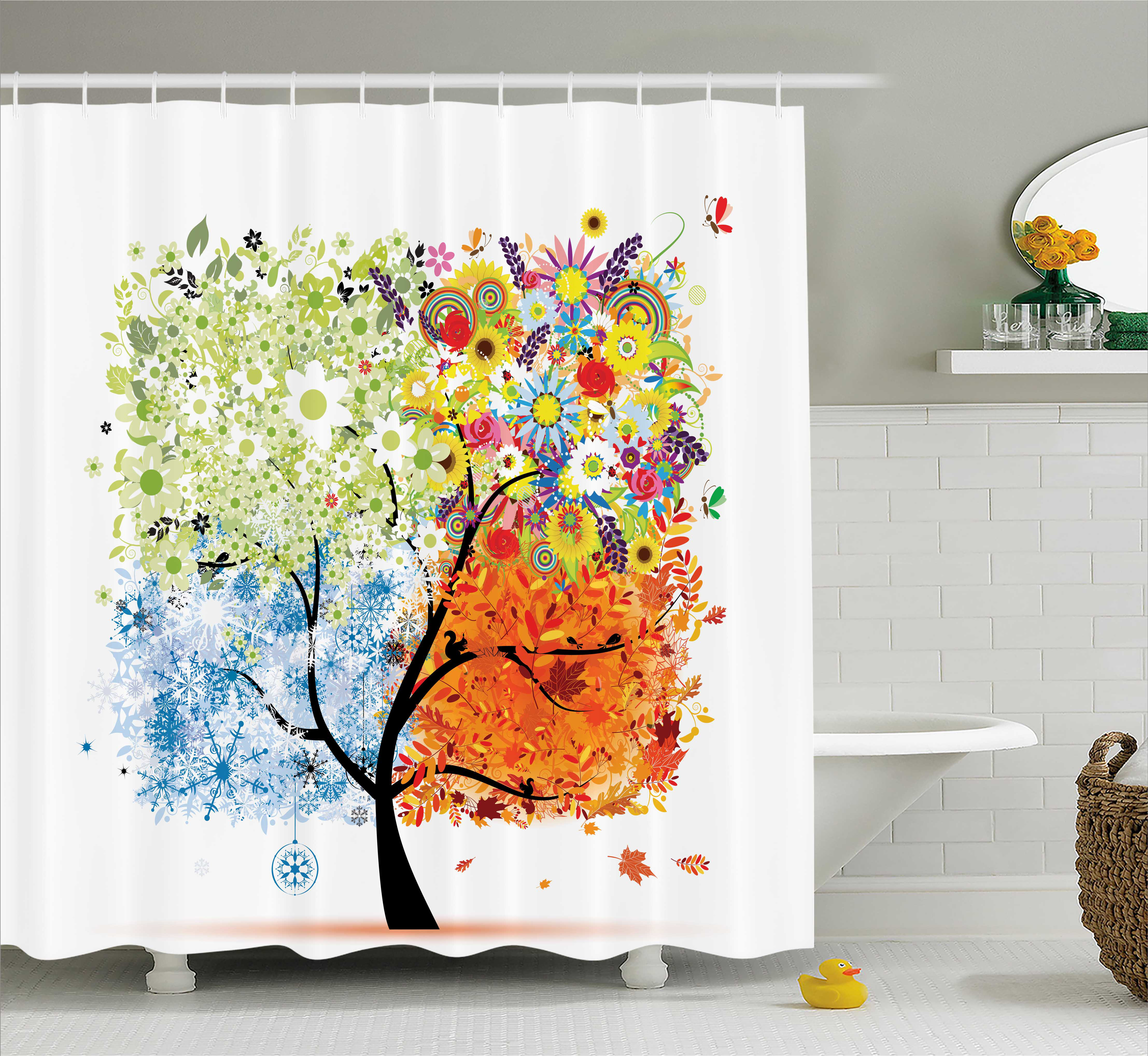 Ebern Designs Gina Season Tree Branches With Flowers Spring Summer Autumn Winter Theme Artwork Single Shower Curtain Wayfair