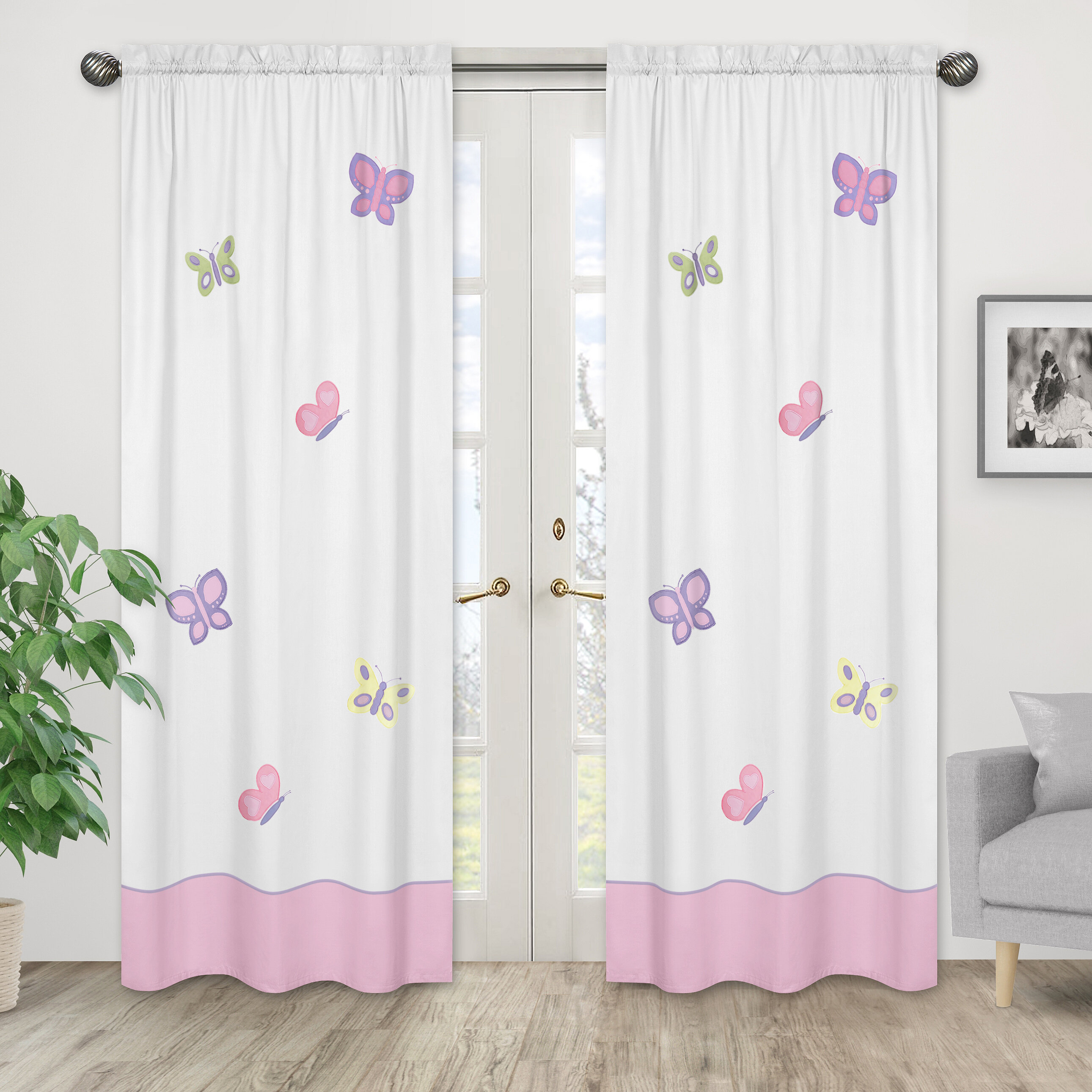 Set of 2 Panels 2 Layers Voile Sheer Rod Pocket Window Curtain Panel and Valance 