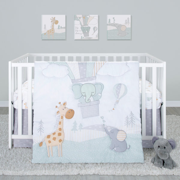 Baby Nursery Cot 3Pc Quilt,Bumper & fitted sheet Bedding Bale Set Hotair Balloon 
