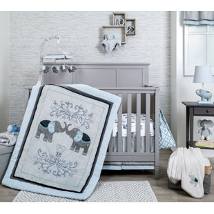 mosaic elephant and geometric 5 piece baby boy crib bedding sets