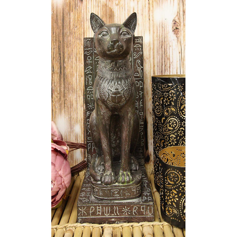 Bloomsbury Market Ebros Ancient Egyptian Goddess Bastet Bookend Statue Or Hieroglyphic Epitaph Figurine 14 Tall In Artifact Clay Museum Finish Temple Of Bast Feline Ubasti Cat Of Home And Protection Sculpture 1