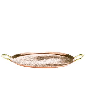 Copper Round Tray Brass Handles Serving Tray