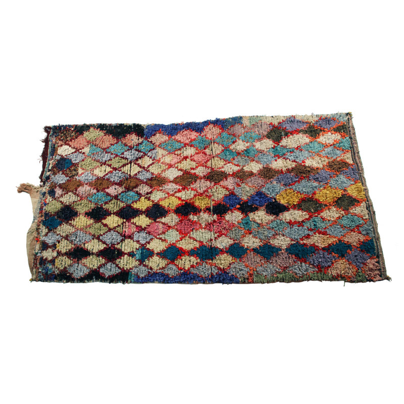 Casablanca Market Boucherouite Carpets Geometric Handmade Hand Woven 4 8 X 8 9 Rag Blue Area Rug Wayfair