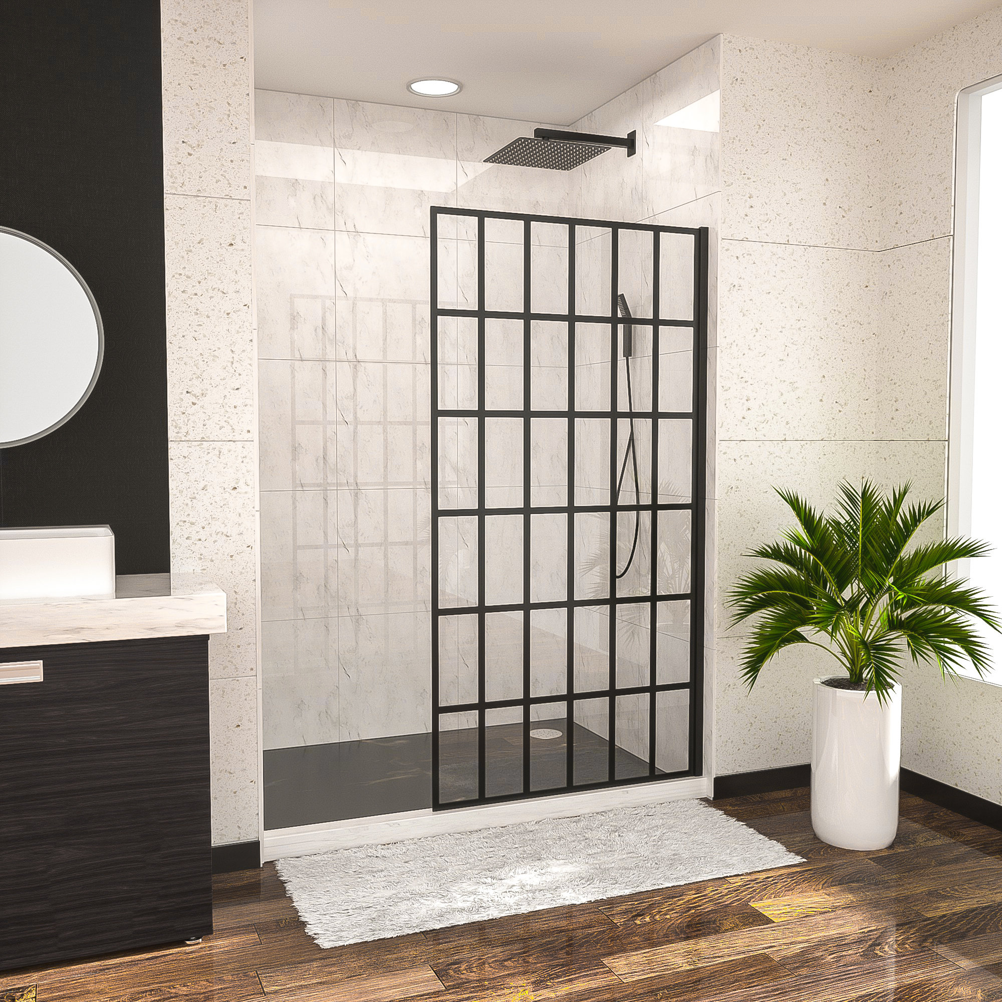 Kichae Shower Door 34" W X 72" H Single Panel Frameless Fixed Shower