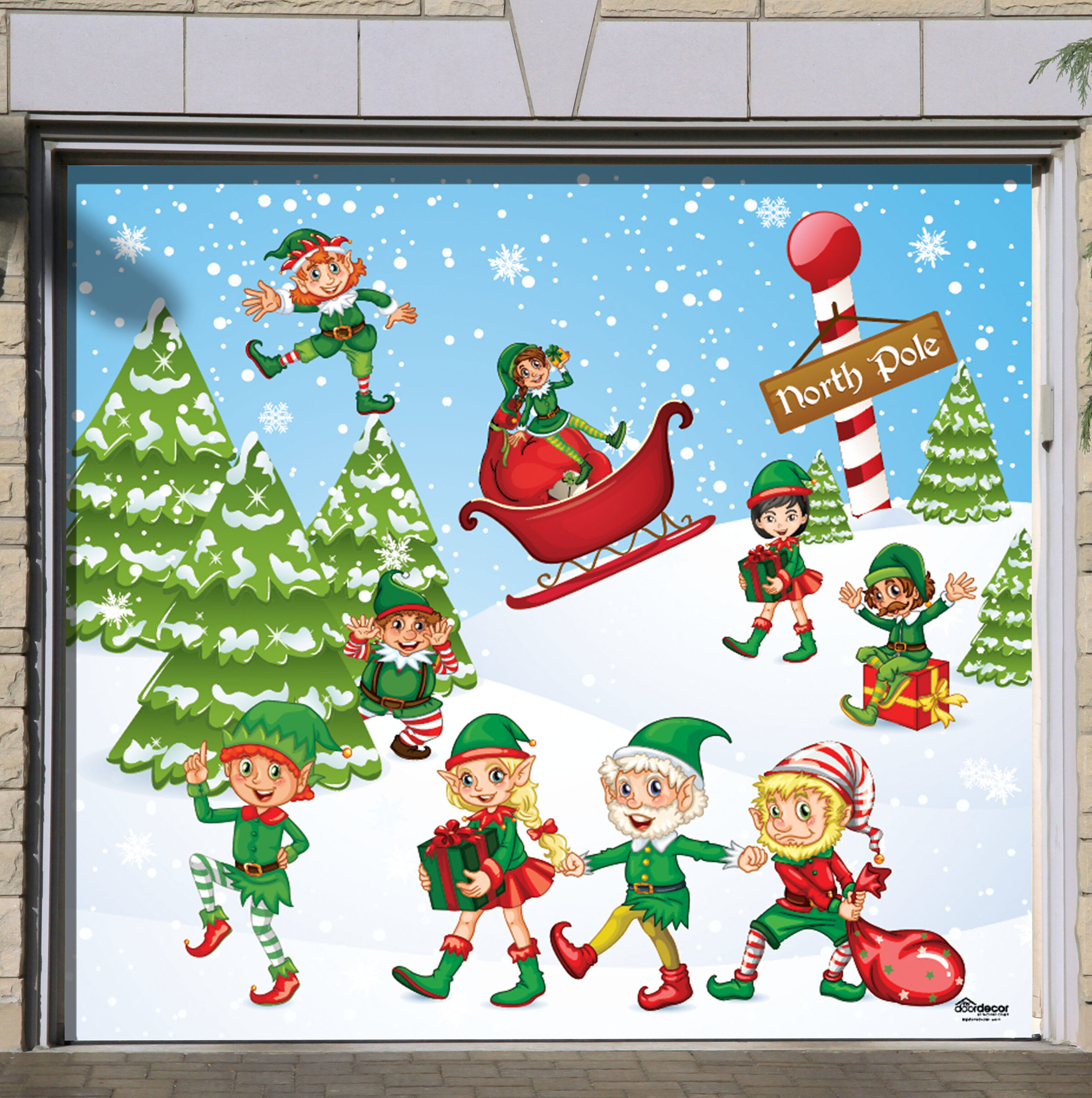Christmas Santa's Workshop 2-Pc Elf Window Poster Covers North Pole Decoration 
