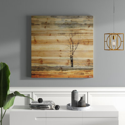 Landscape & Nature Tree Stands Alone by Parvez Taj - Print on Wood