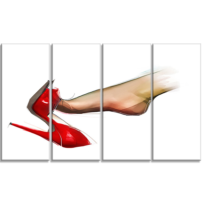 Designart Foot Wearing High Heel Shoe 4 Piece Painting Print On