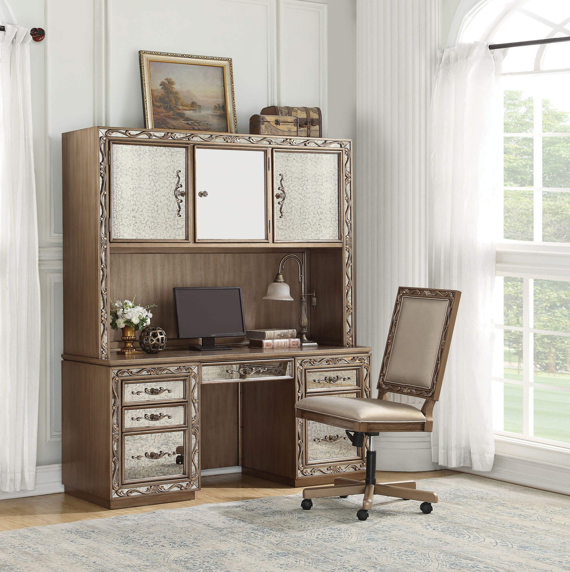 Astoria Grand Mapleville Credenza Desk With Hutch And Chair Set