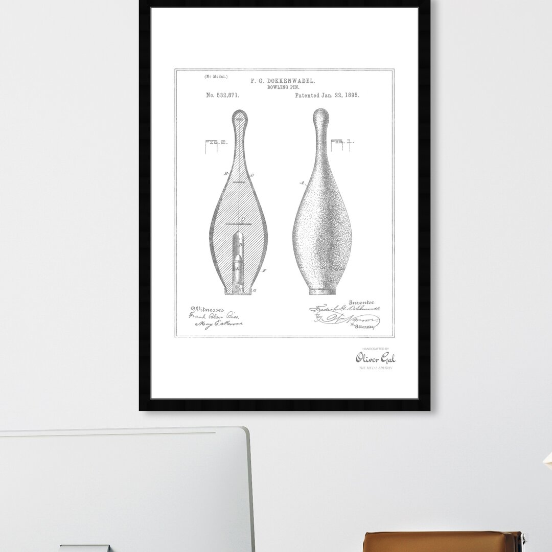 'Bowling Pin 1895' Framed Graphic Art in Silver 