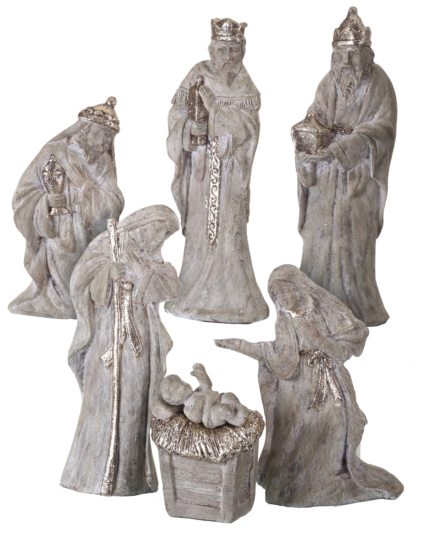 The Holiday Aisle® 6 Piece Gliter Aged Nativity Decorative Accent Set