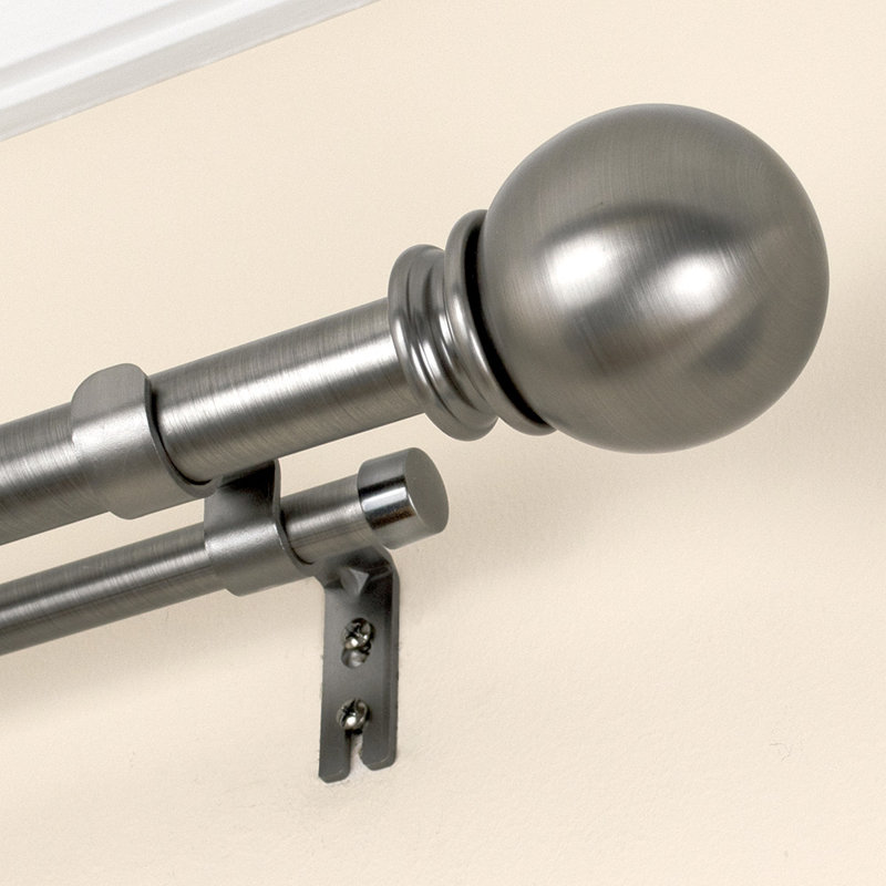 Midcre Ball Drapery Curtain Double Curtain Rod Finish: Plated Pewter