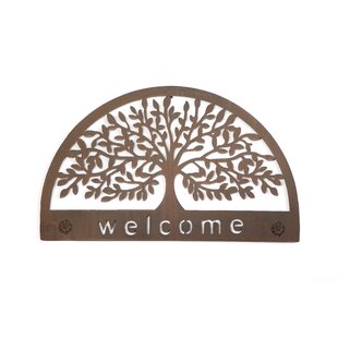 "Bienvenue" Scroll design 9" w x 5" h Door/Wall Sign Dark Brown Cast Iron 