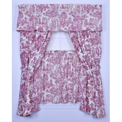 Lark Manor Gatineau Toile Semi-Sheer Rod pocket Curtain Panel Size per Panel: 34" W x 54" L, Colour: Red