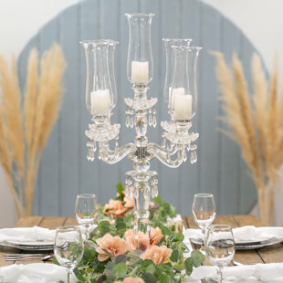 Gold Crown Candle Holder Elegant Crystal Wedding Banquet Candlestick Flower 