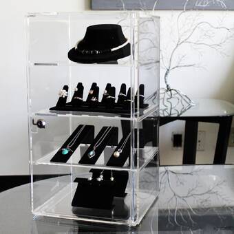 Ikee Design Acrylic Lockable 4 Tiers Showcase Jewelry Display Case