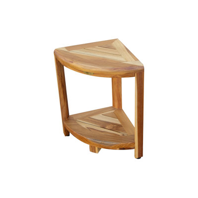 EcoDecors, 17", Teak Corner Shower Shelf, Teak shower Stool, Small Bathroom Bench, Teak Corner Shelf Storage, in EarthyTeak™