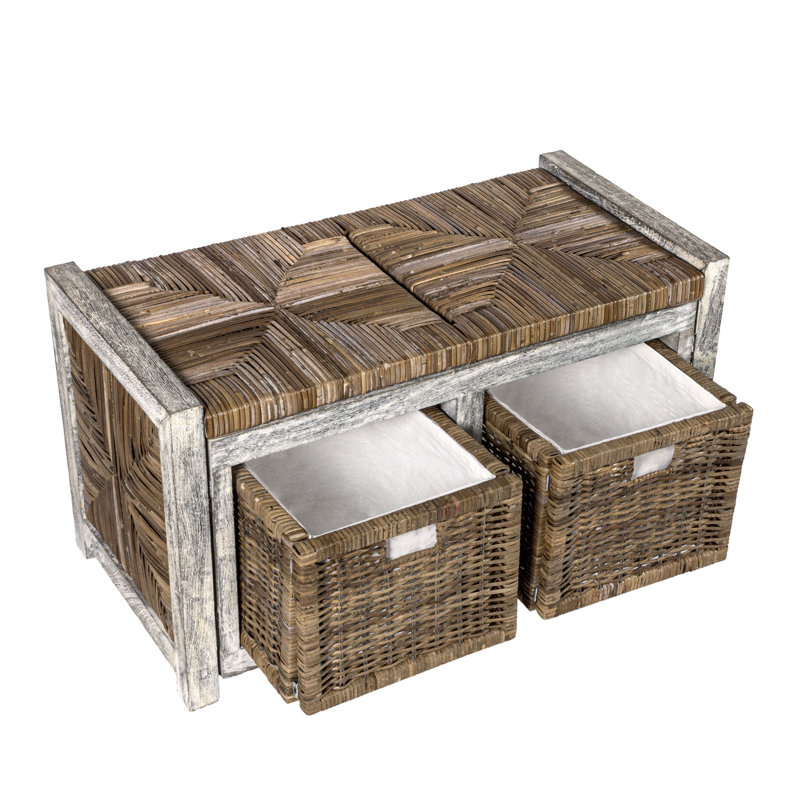 Highland Dunes Rustic 30 2 Drawer Wicker Storage Bench Gray Wayfair