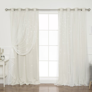 Efird Tulle Overlay Star Cut Out Blackout Thermal Grommet Curtain Panel Set Of 2 Efird Tulle Overlay Star Cut Out Blackout Thermal Grommet Curtain Panel Set Of 2