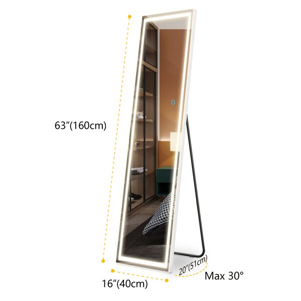Ivy Bronx Lighted Metal Framed Full Length Mirror in Yes & Reviews ...