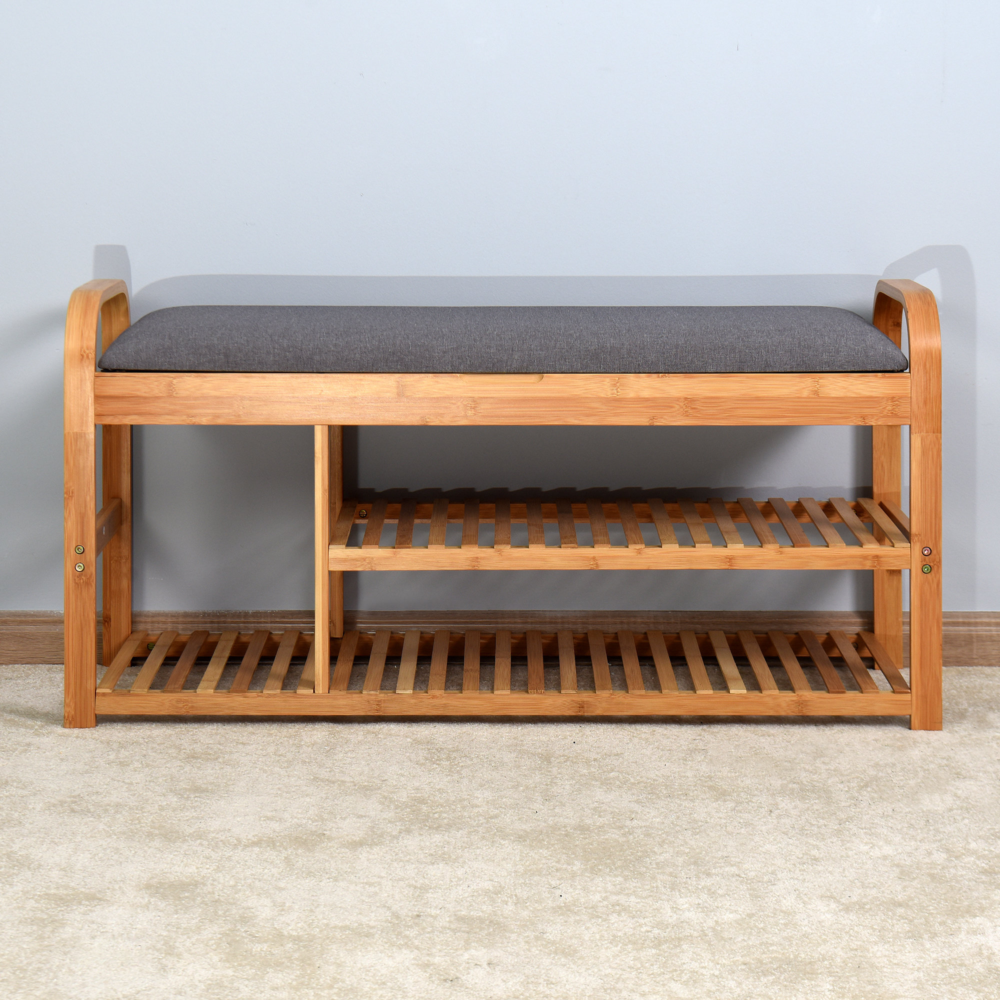 Loon Peak® Bystrom Solid Wood Shelves Storage Bench Wayfair