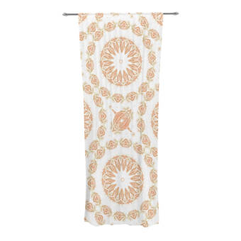 Kess InHouse Alison Coxon Flaxen Mandala White Yellow Digital Decorative Set 30 x 84 Sheer Curtains