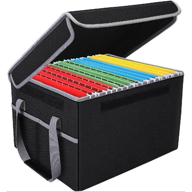 Fireproof Document Box File Organizer Filing Cabinet with Hook & Loop Lid Waterproof Collapsible Storage Box Papers/Letter/Legal Folder Storage Safe Portable with Handle and Straps for Home Office
