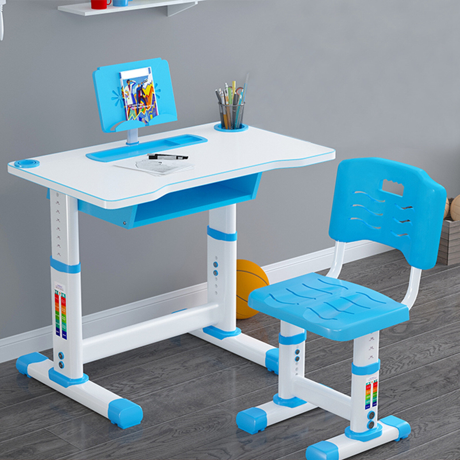Height Adjustable Children Study Desk Table Chair Drawing Set Bookstand