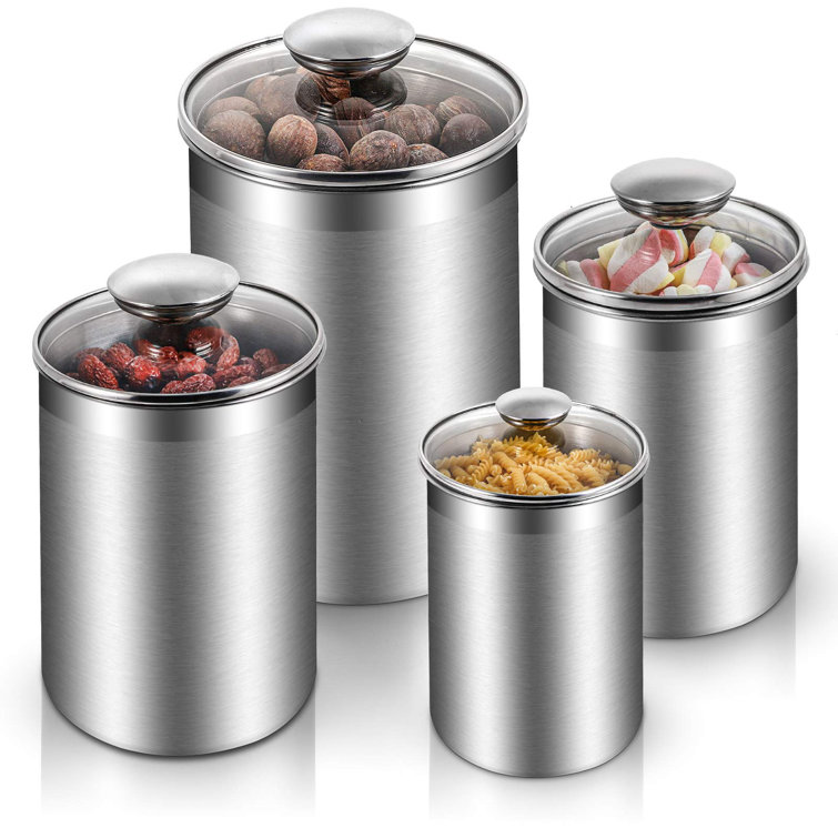 4 Pieces Kitchen Canister Set, Stainless Steel Food Storage Containers With  Glass Airtight Lids For For Kitchen Counter Coffee Tea Nuts Sugar Flour