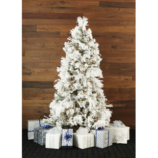 Snowy Pine 10 White Aritificial Christmas Tree With 1050 Smart String Lighting Stand And Flocked Branches Snowy Pine 10 White Aritificial Christmas Tree With 1050 Smart String Lighting Stand And Flocked Branches
