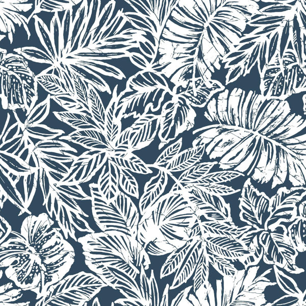 Peel-and-Stick Removable Wallpaper Tropical Leaves Watercolor Blue Ferns Summer