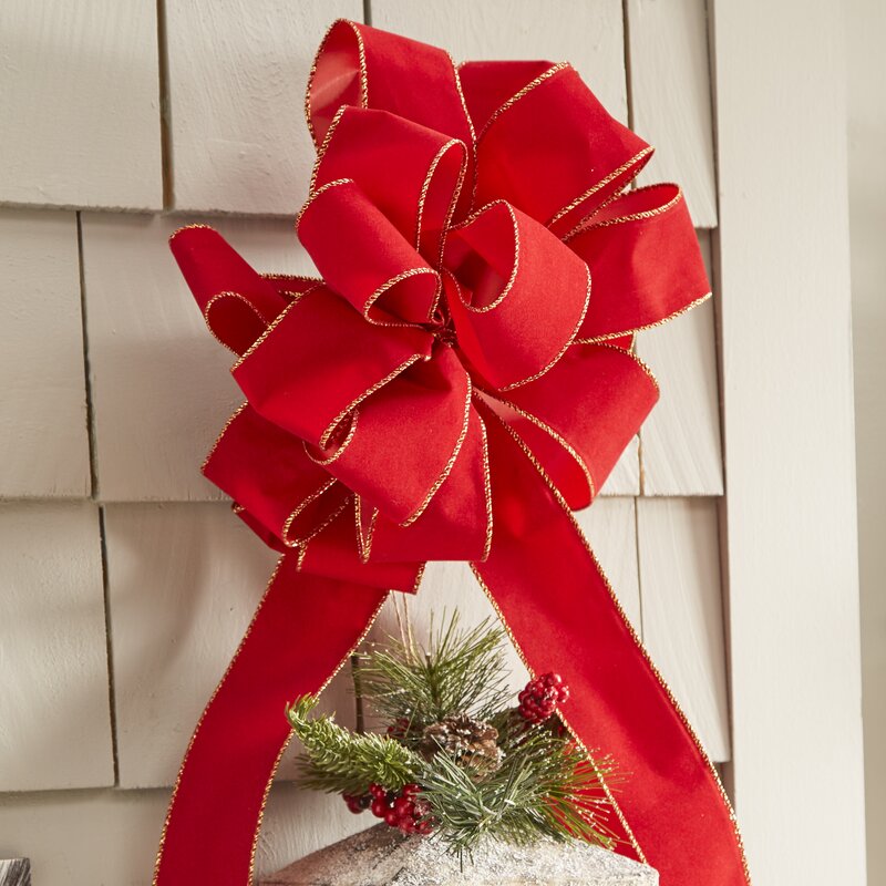 Set of 4-10 inch Christmas Red Velvet Wire Edge Bow for Wreath and Garland